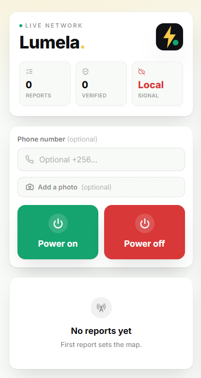 Lumela power report controls and status