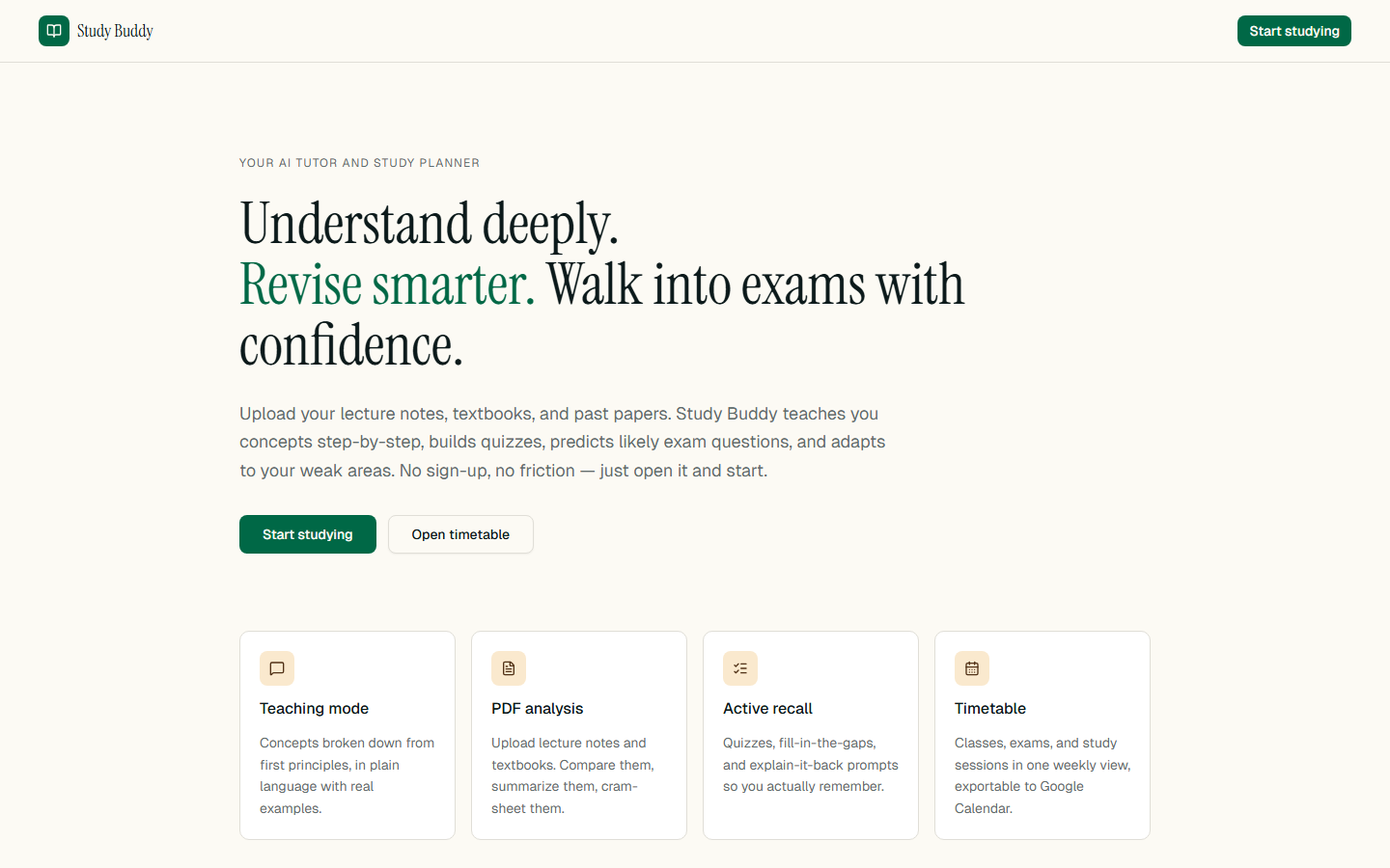 Study Buddy tutor and planner landing page